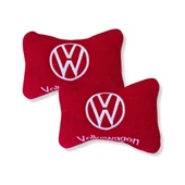Volkswagen Uyumlu Kırmızı Polar Ortopedik Araç Koltuk Seyahat Boyun Yastık & Kırmızı Oto Ayna Askısı - 3
