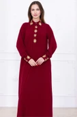 Yaka ve Manşet İşleme Detaylı Rahat Form Elbise 1014-Bordo - 2