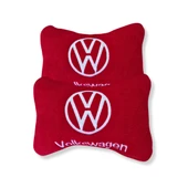 Volkswagen Uyumlu Kırmızı Polar Ortopedik Araç Koltuk Seyahat Boyun Yastık / 2'Li Set thumbnail 1