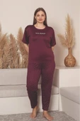 Charme Kadın Büyük Beden Bisiklet Yaka MİLAN Likralı Kısa Kol Pijama Takımı K601/252 - 1 Adet  Bordo 2XL thumbnail 2
