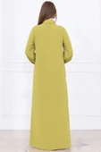Yaka ve Manşet İşleme Detaylı Rahat Form Elbise 1014-Olive - 6