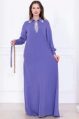 Yaka İşleme Detaylı Rahat Form Elbise 1013-Lila - 5