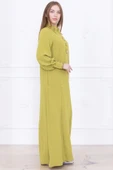 Yaka ve Manşet İşleme Detaylı Rahat Form Elbise 1014-Olive - 5
