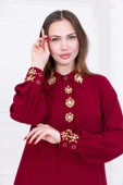 Yaka ve Manşet İşleme Detaylı Rahat Form Elbise 1014-Bordo - 4
