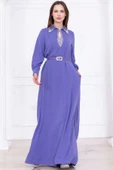 Yaka İşleme Detaylı Rahat Form Elbise 1013-Lila - 1
