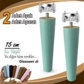 2 Adet Ahşap Ayak 15 Cm Su Yeşili M8 Civatalı Bağlantı Aparatlı Dolap Mobilya Koltuk Kanepe Destek Ayağı Ayakları thumbnail 1