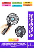 Ultra Sessiz 3 Kademeli Hafif Kablosuz 1200mAh Pervaneli Taşınabilir Usb ŞarjlMasa El Fan Vantilatör - 1