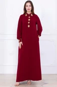 Yaka ve Manşet İşleme Detaylı Rahat Form Elbise 1014-Bordo - 1