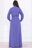 Yaka İşleme Detaylı Rahat Form Elbise 1013-Lila - 7