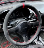 DİKİŞLİ DİREKSİYON KILIFI KARBON NUBUK DERİ KIRMIZI YÜZÜK / DİKİŞLİ MAZDA 323 İÇİN thumbnail 2