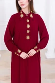 Yaka ve Manşet İşleme Detaylı Rahat Form Elbise 1014-Bordo - 3
