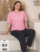 Charme Kadın Büyük Beden Bisiklet Yaka MİLAN Likralı Kısa Kol Pijama Takımı K601/247 - 1 Adet  Pembe 5XL thumbnail 2