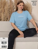 Charme Kadın Büyük Beden Bisiklet Yaka MİLAN Likralı Kısa Kol Pijama Takımı K601/249 - 1 Adet  Mavi 3XL thumbnail 2