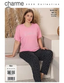 Charme Kadın Büyük Beden Bisiklet Yaka MİLAN Likralı Kısa Kol Pijama Takımı K601/247 - 1 Adet  Pembe 5XL thumbnail 3