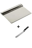 2li Set Hamur Şekillendirici Eğik Pasta Spatulası +Metal Hamur Kesici Kazıyıcı Spatula - 1