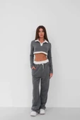 Polo Yaka Garnili Crop Sweatshirt - 1