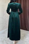 Zümrüt Göğüs Altı Taşlı Elbise - 3