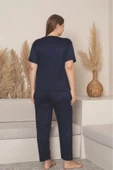 Charme Kadın Büyük Beden Bisiklet Yaka MİLAN Likralı Kısa Kol Pijama Takımı K601/254 - 1 Adet  4XL Lacivert - 3