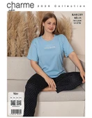 Charme Kadın Büyük Beden Bisiklet Yaka MİLAN Likralı Kısa Kol Pijama Takımı K601/249 - 1 Adet  Mavi 3XL thumbnail 3
