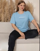 Charme Kadın Büyük Beden Bisiklet Yaka MİLAN Likralı Kısa Kol Pijama Takımı K601/249 - 1 Adet  Mavi 3XL thumbnail 1