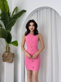 Katalina Gül Düğmeli Elbise - 5