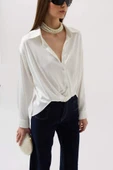 Bel Büzgülü Crop Saten Gömlek - 4