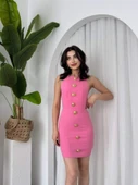 Katalina Gül Düğmeli Elbise - 1