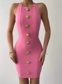 Katalina Gül Düğmeli Elbise - 2