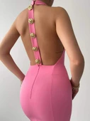 Katalina Gül Düğmeli Elbise - 8