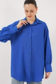 Çizgili Uzun Gömlek Tunik 5963 - Saks - 1