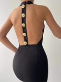 Katalina Gül Düğmeli Elbise - 7