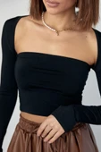 Kara Yaka Uzun Kollu Crop - Siyah - 2