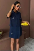 Gömlek Şort Etek Viscon Keten Takım 10162 - 5