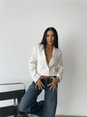 DERİ CROP CEKET TEK DÜĞME - Beyaz - 4