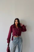 SÜET CROP CEKET KOL 3 KEMER DETAYLI - Bordo - 4
