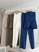 Straplez Büstiyerli Plazzo Pantolonlu Çizgili Takım 10151 - 8