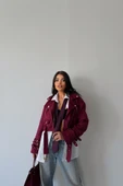 SÜET CROP CEKET KOL 3 KEMER DETAYLI - Bordo - 1