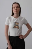 Baskı Detaylı T-shirt - Ekru - 1