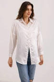 3985 Oversize Saten Gömlek - Bej - 1