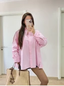 Yakalı Yandan Yırtmaçlı Gömlek - Pembe - 1