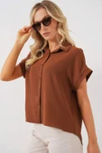Oversize Kısa Kol Gömlek 20322 - Taba - 3