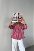 ÇİZGİLİ GÖMLEKKETEN - Bordo - 3