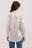 3985 Oversize Saten Gömlek - Bej - 4
