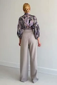 Beli Lastikli Saten Gömlek - Lila thumbnail 3