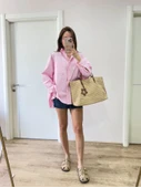 Yakalı Yandan Yırtmaçlı Gömlek - Pembe - 4