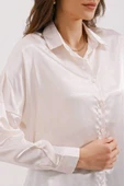 3985 Oversize Saten Gömlek - Bej - 3