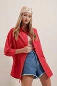 3900 Oversize Uzun Basic Gömlek - Kırmızı - 2