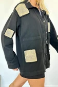 Siyah Gabardin Arma Detaylı Gömlek Ceket - 3