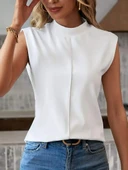 Kadın Kısa Reglan Kollu Yarı Balıkçı Yaka Ithal Krep Bluz - 2