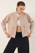 0688 Çift Cepli Bomber Ceket - Bej - 3